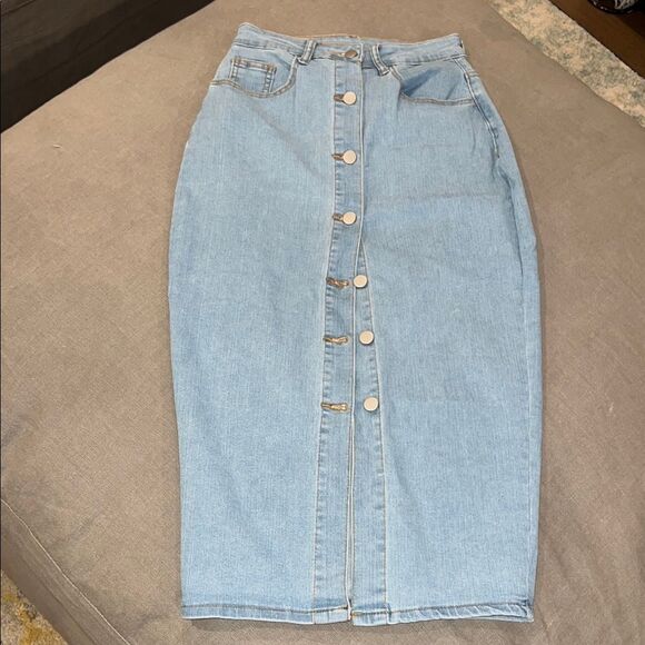 SHEIN Dresses & Skirts - SHEIN Light Blue Button-Front Denim Pencil Skirt